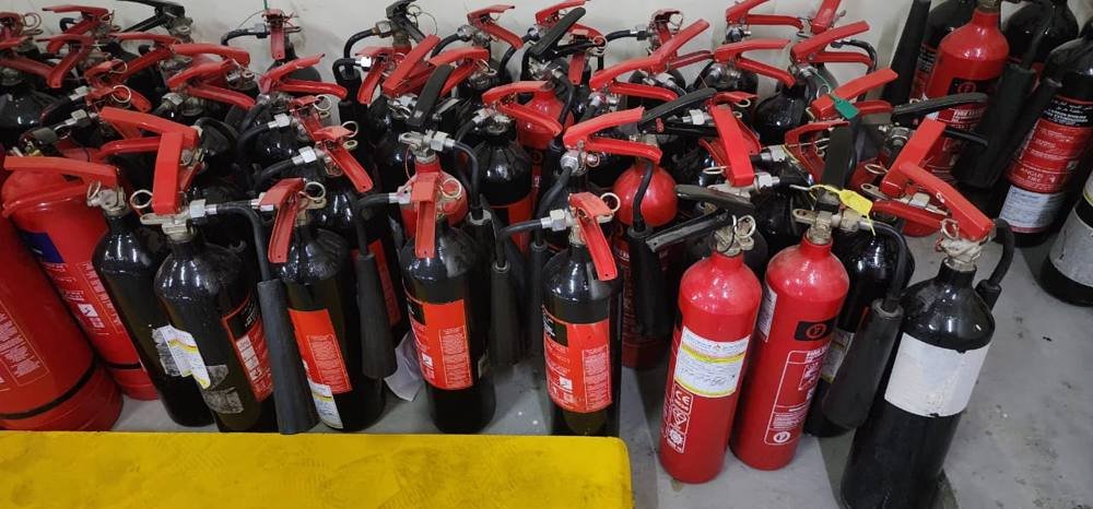 Used fire extinguisher cylinders for scrap collection