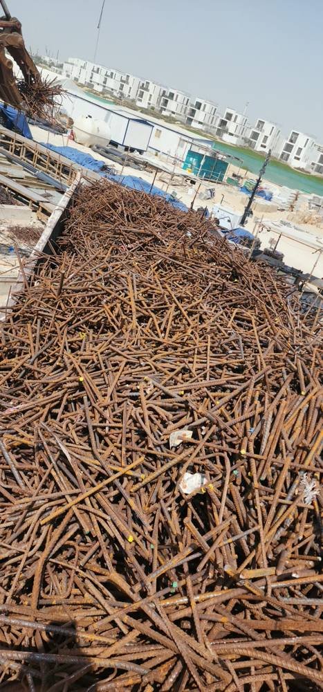 Truck load of iron rebar scrap on a construction site